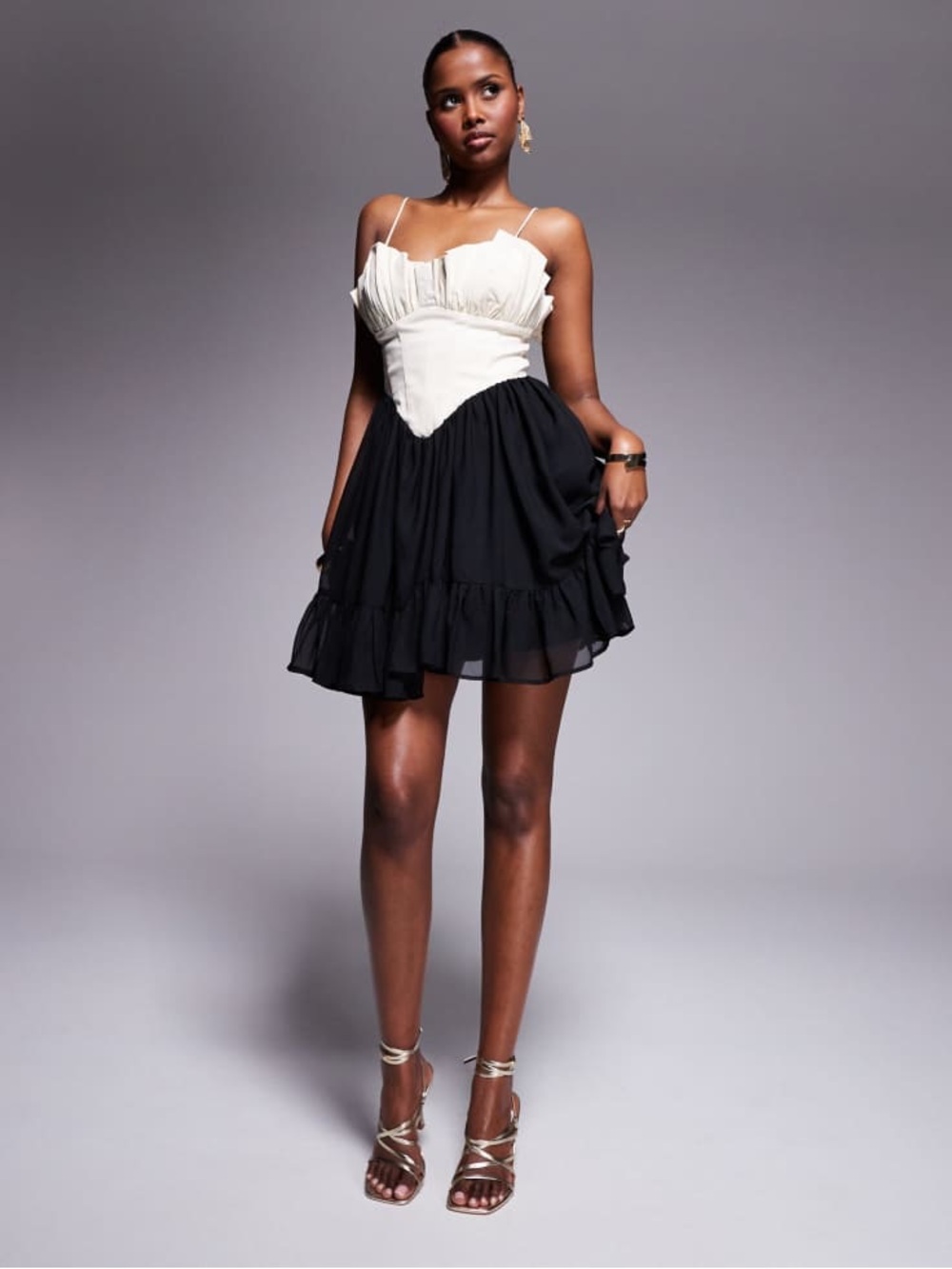 ASOS Two-Tone Black and Cream Ruffle Mini Dress